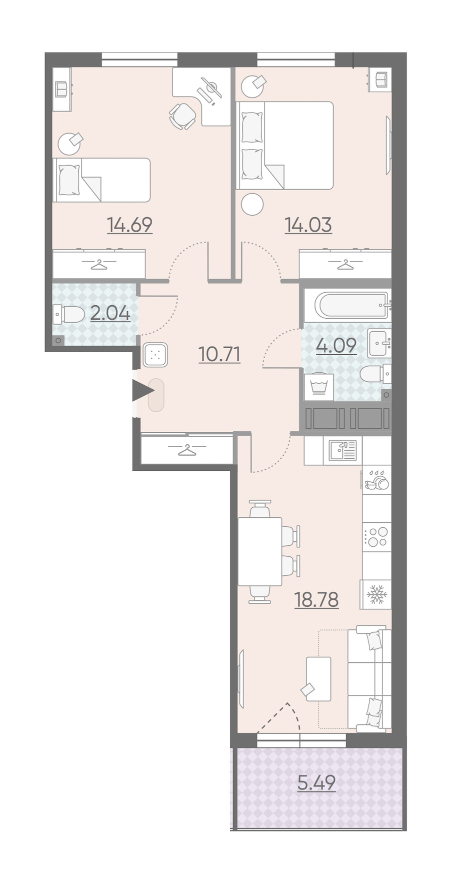 Двухкомнатная квартира в : площадь 67.09 м2 , этаж: 9 – купить в Санкт-Петербурге